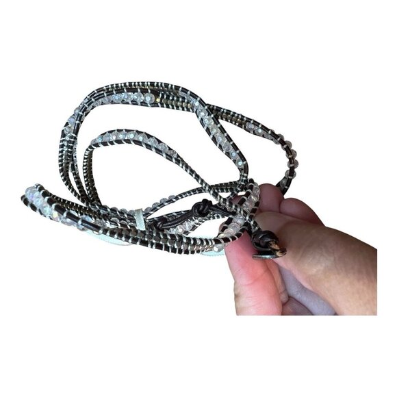 Bindi USA Beaded Wrap Bracelet Necklace Boho Silver Black Accents Set Of 2 - Picture 3 of 7